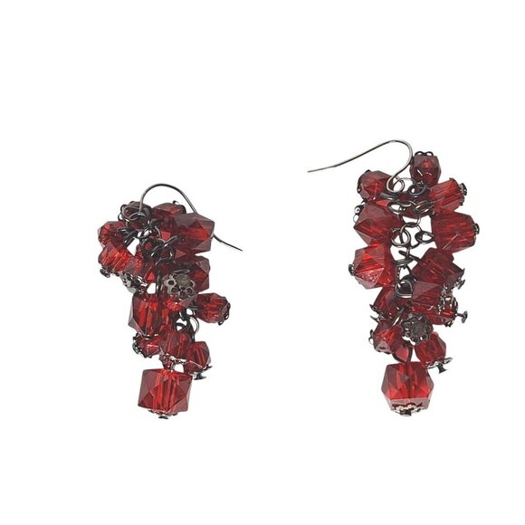 Elegant Ruby Red Gemstone Chandelier Cluster Dangle Drop Earrings Womens Jewelry - Picture 1 of 2